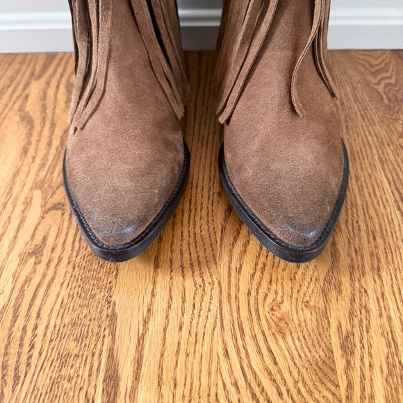 Sundance Suede Fringe Pointed Toe Ankle Boot in Brown Size EU 37 US 6.5 - Picture 4 of 10